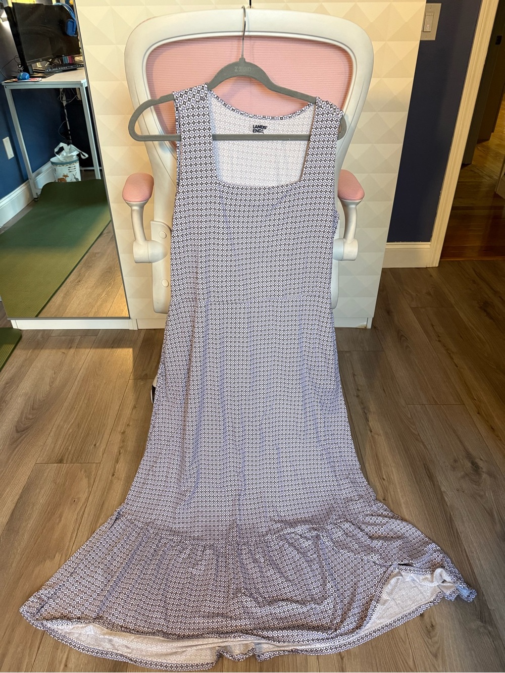 Lands' End Sleeveless Maxi Dress in Lavender and White Micro Print - Picture 1 of 3